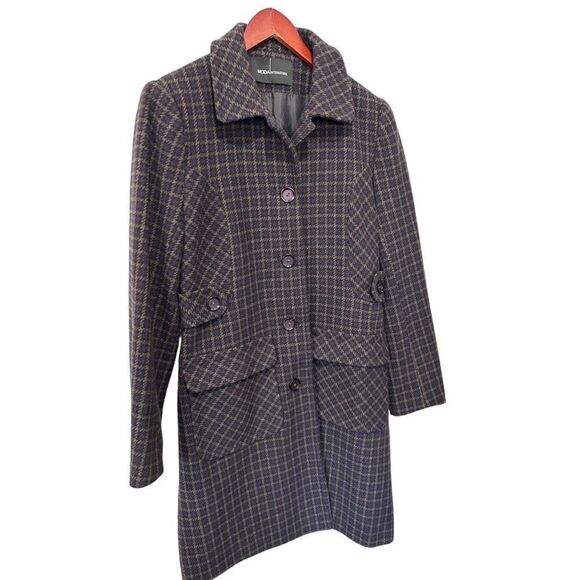 Moda International Purple Yellow Patterned Wool Button Front Peacoat Size Small - Picture 2 of 12